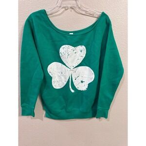 Awkward‎ Styles Green Shamrock Clover Off Shoulder Sweatshirt Women's Size S